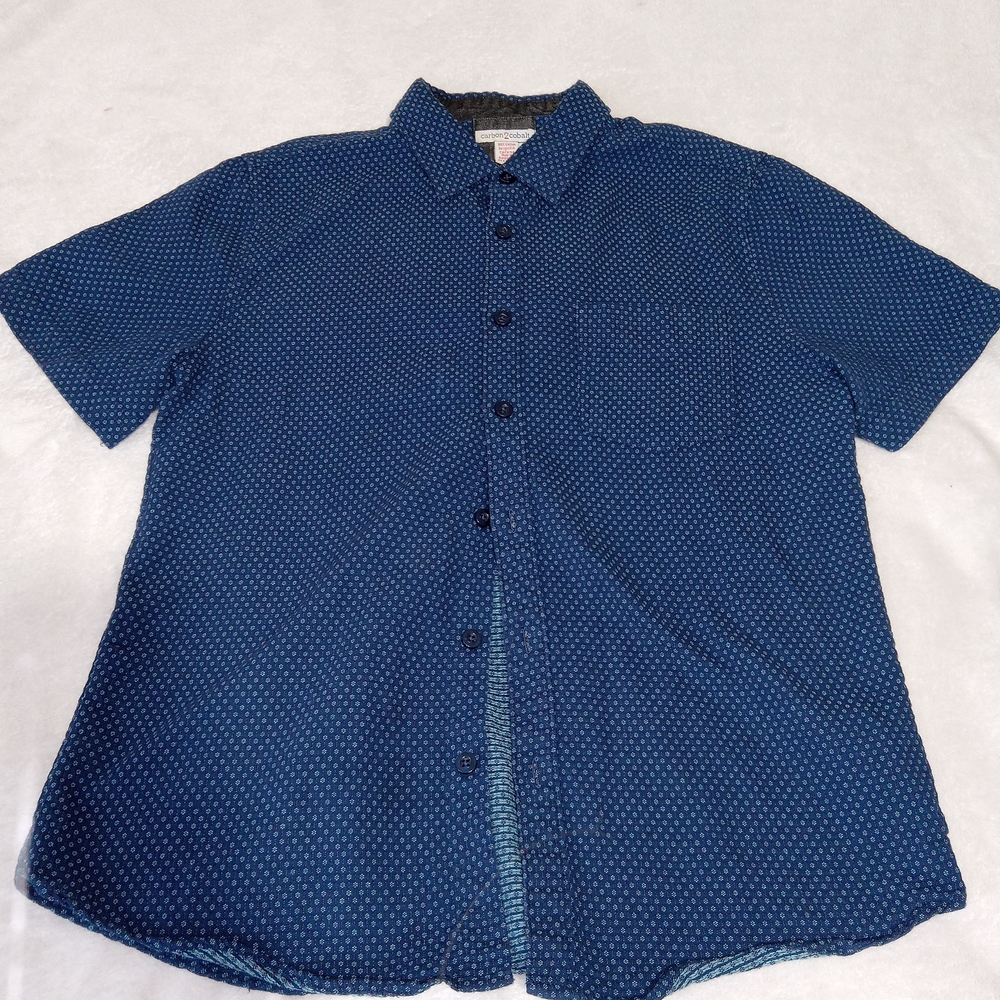 Carbon 2 Cobalt Shirt Men's M Blue Short Sleeve Button Up Knit Cotton Casual